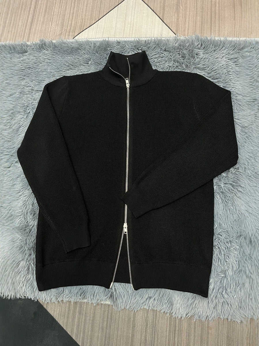 2026 double-zip knit cardigan, autumn/winter high-end outerwear, stand-collar old money sweater for couples